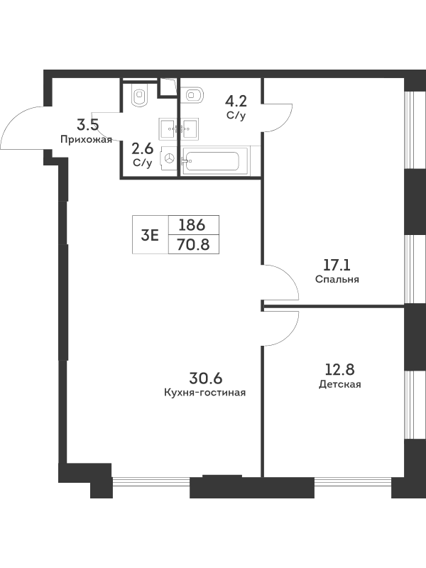3 ккв (Евро) 70,9 м²