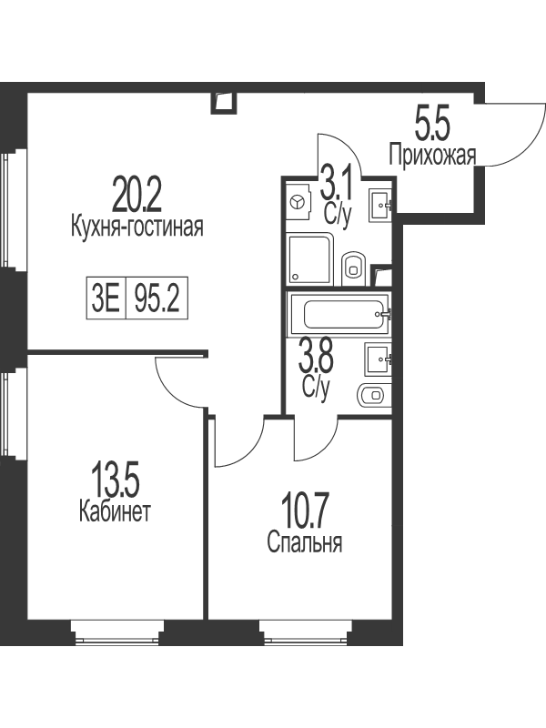 3 ккв (Евро) 56,8 м²