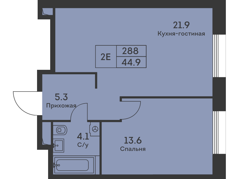 2 ккв (Евро) 45,5 м²