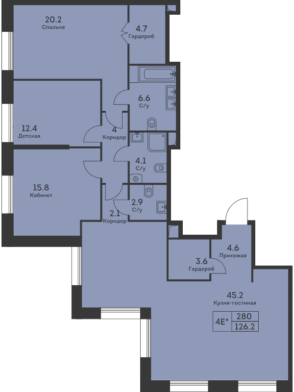 4 ккв (Евро) 126,3 м²