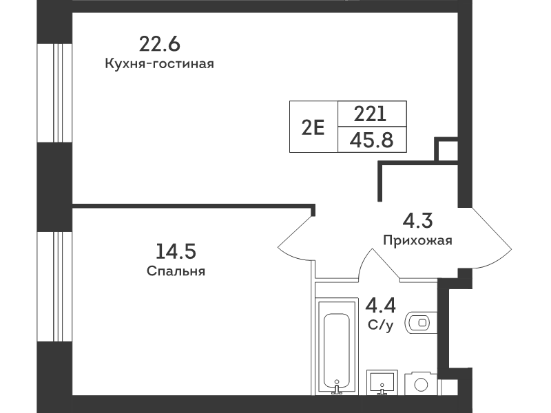 2 ккв (Евро) 45,8 м²