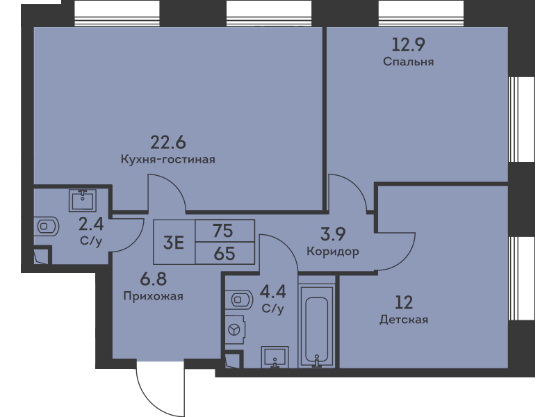 3 ккв (Евро) 65 м²