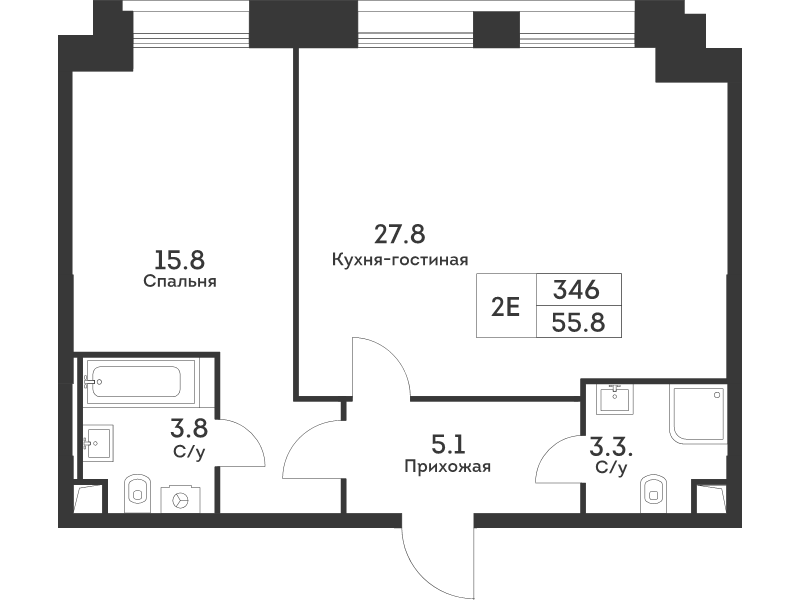 2 ккв (Евро) 56,2 м²