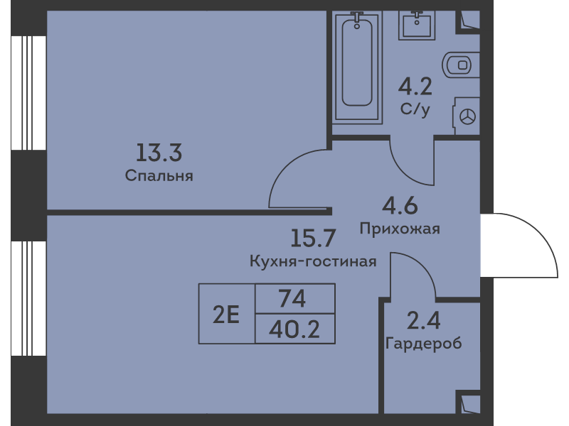 2 ккв (Евро) 40,4 м²