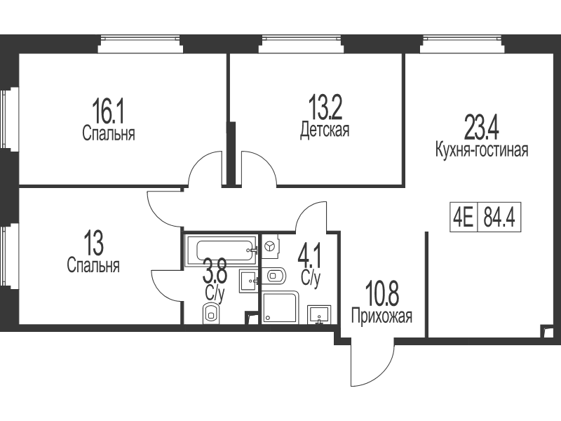 4 ккв (Евро) 84,4 м²