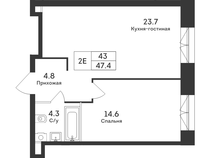 2 ккв (Евро) 47,4 м²