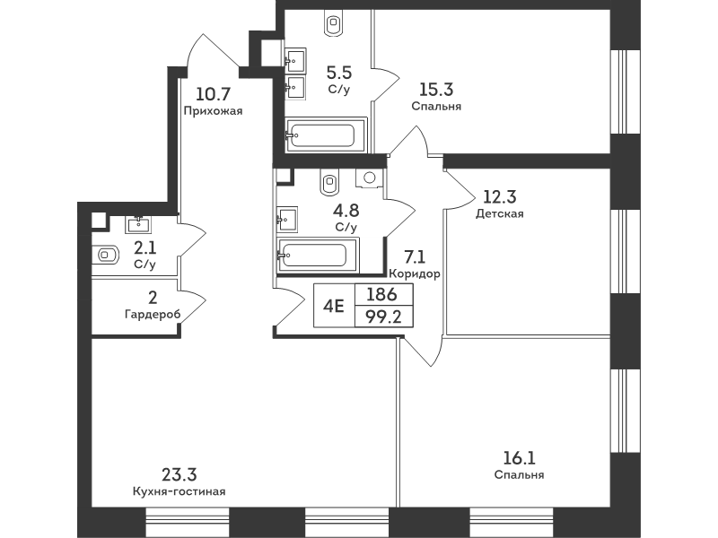 4 ккв (Евро) 99,2 м²