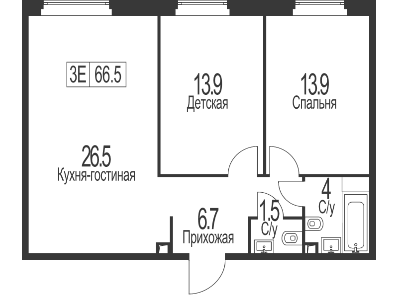 3 ккв (Евро) 66,5 м²