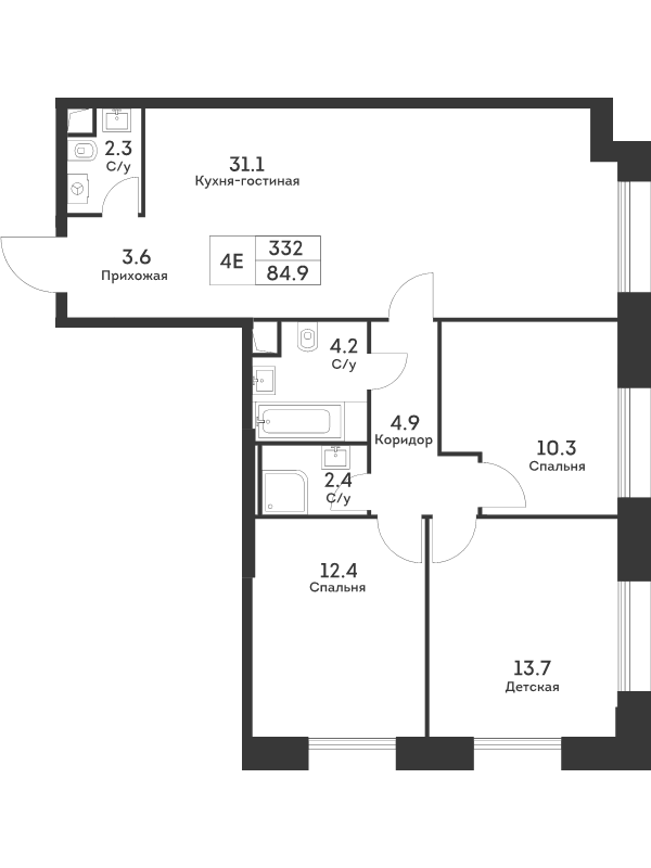 4 ккв (Евро) 84,6 м²