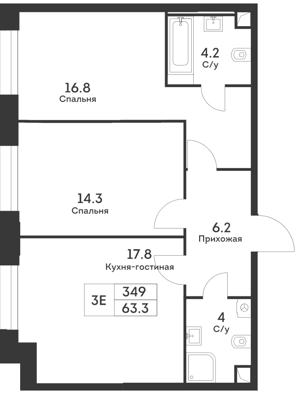 3 ккв (Евро) 63,3 м²