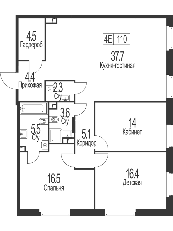 4 ккв (Евро) 110 м²