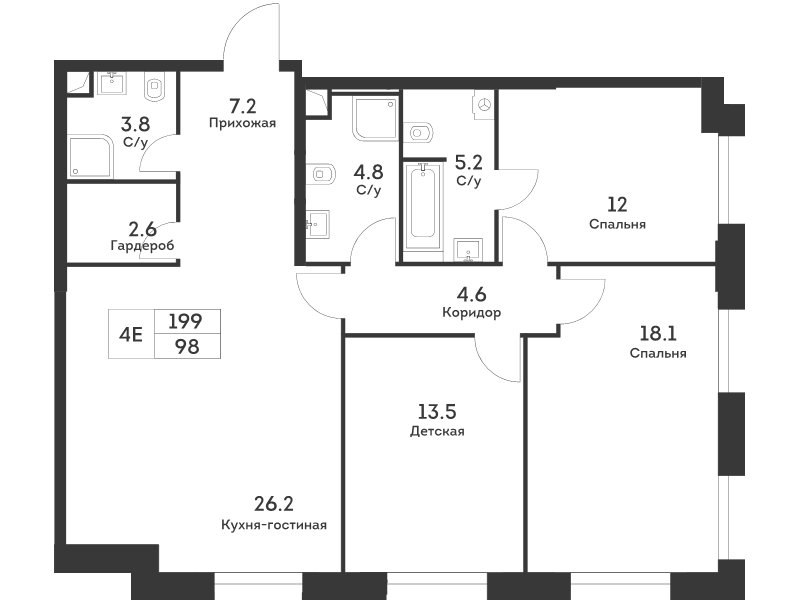 4 ккв (Евро) 98 м²