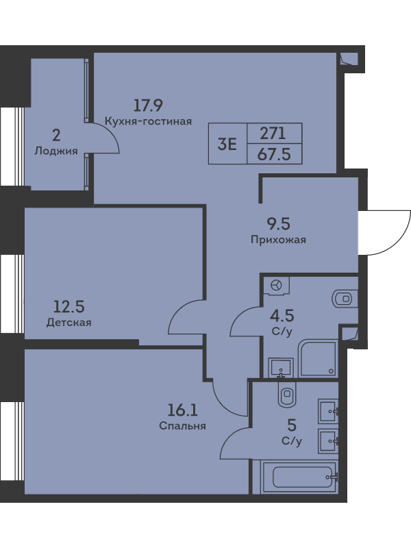 3 ккв (Евро) 67,5 м²