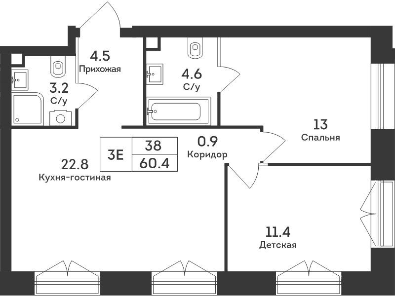3 ккв (Евро) 60,4 м²