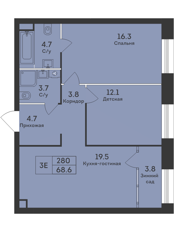 3 ккв (Евро) 68,6 м²
