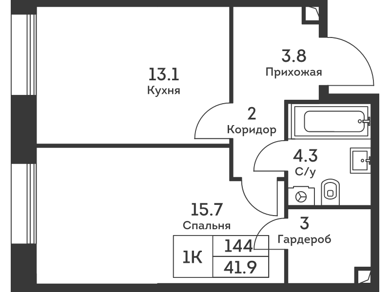 2 ккв (Евро) 42 м²
