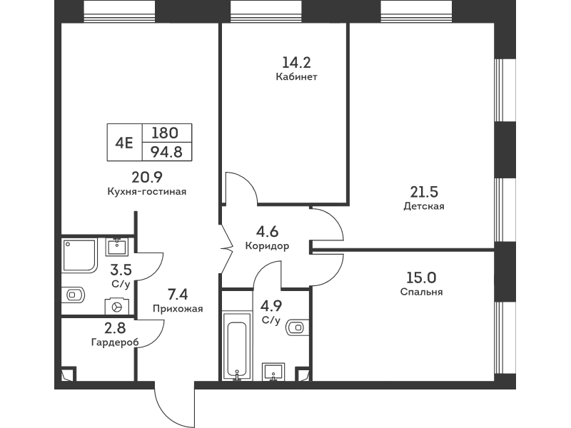 4 ккв (Евро) 95 м²