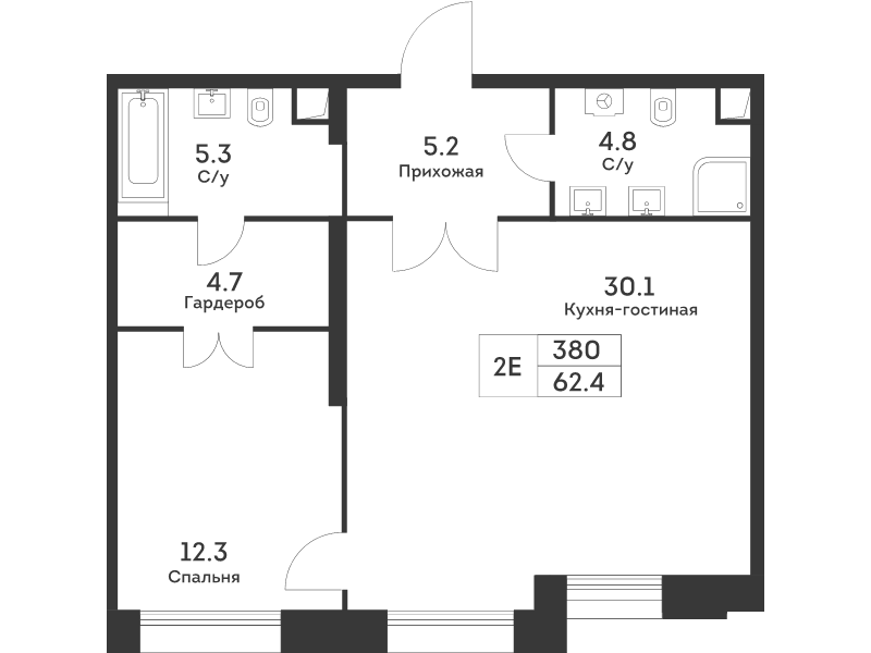 2 ккв (Евро) 62,1 м²