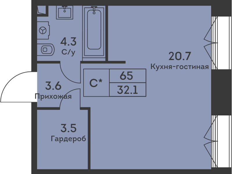 Студия 32,2 м²