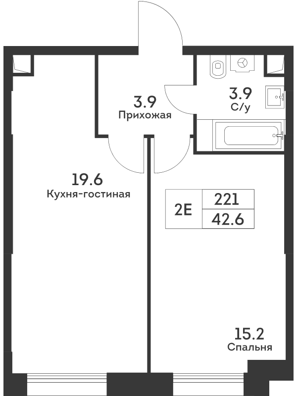 2 ккв (Евро) 42,9 м²