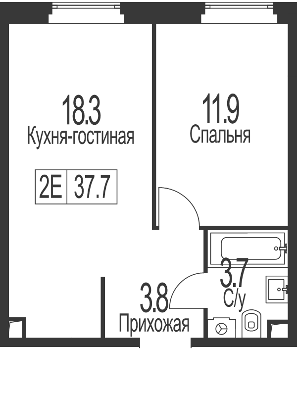 2 ккв (Евро) 37,7 м²