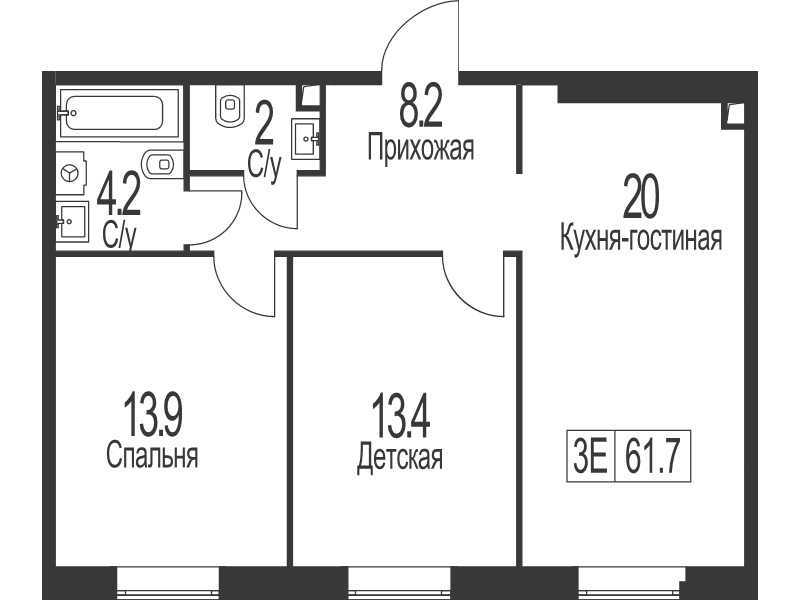 3 ккв (Евро) 61,7 м²