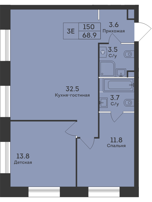 3 ккв (Евро) 68,9 м²