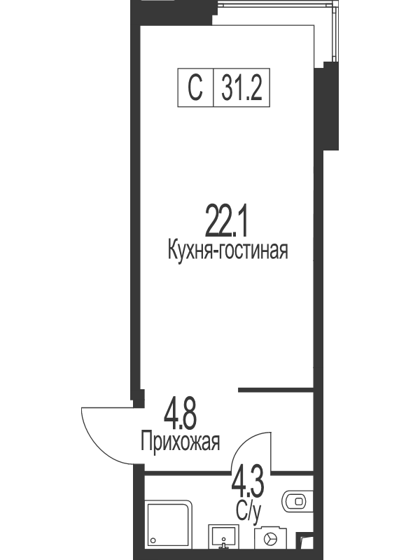 Студия 31,2 м²