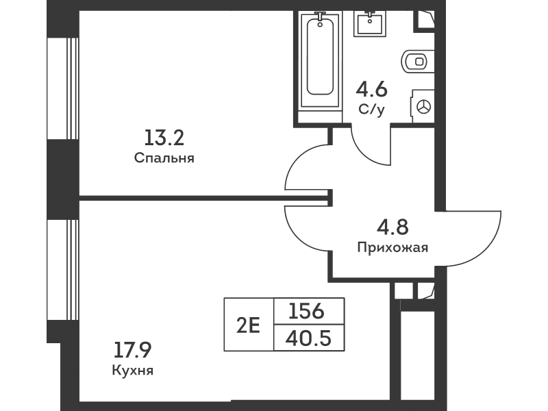 2 ккв (Евро) 40,6 м²