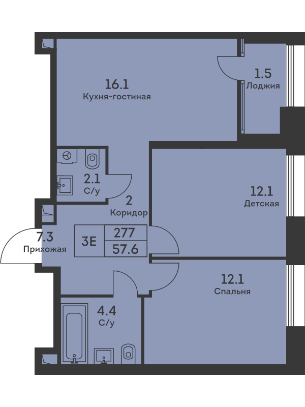 3 ккв (Евро) 58,5 м²