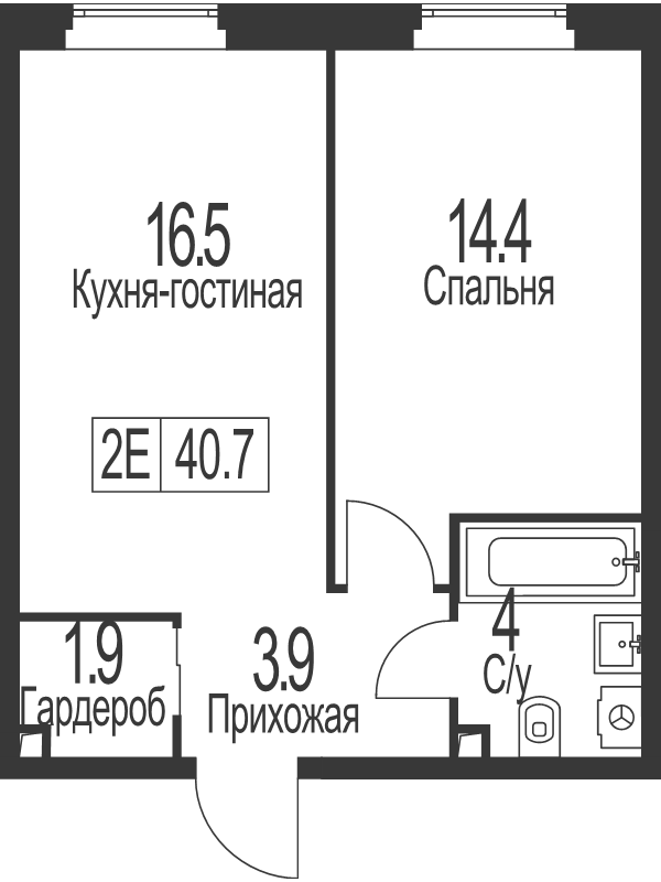 2 ккв (Евро) 40,7 м²