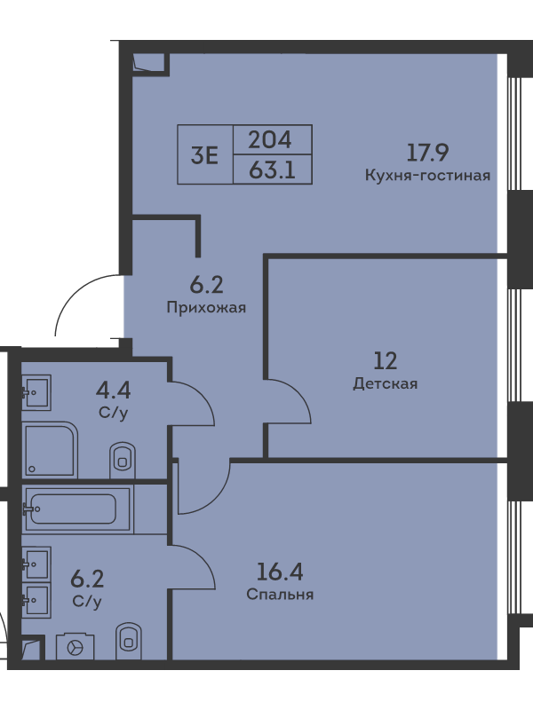 3 ккв (Евро) 63,5 м²