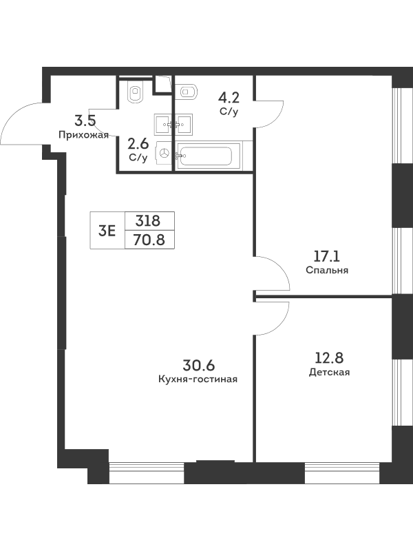 3 ккв (Евро) 70,9 м²