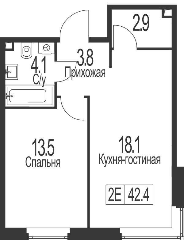 2 ккв (Евро) 42,4 м²