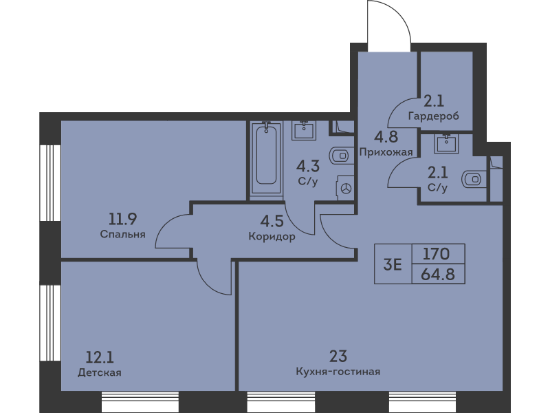 3 ккв (Евро) 65,8 м²