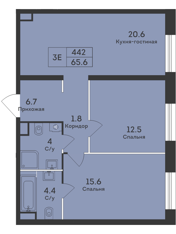 3 ккв (Евро) 65,6 м²