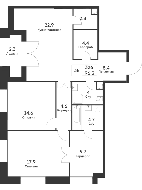 3 ккв (Евро) 96,1 м²