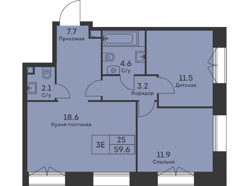 3 ккв (Евро) 60 м²