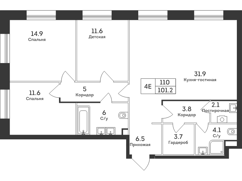4 ккв (Евро) 101,2 м²