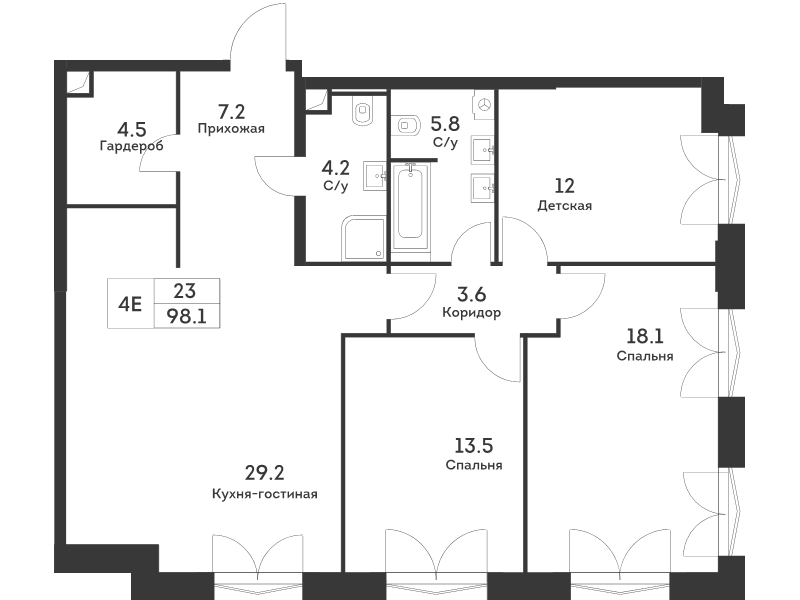 4 ккв (Евро) 98,2 м²