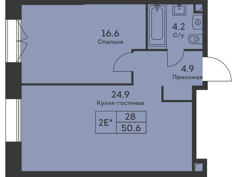2 ккв (Евро) 50,6 м²