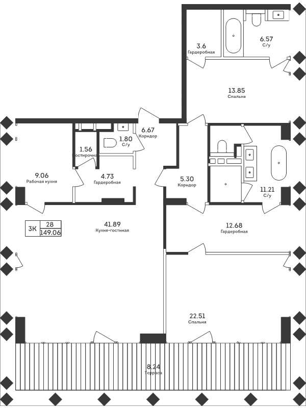 3 ккв (Евро) 149 м²