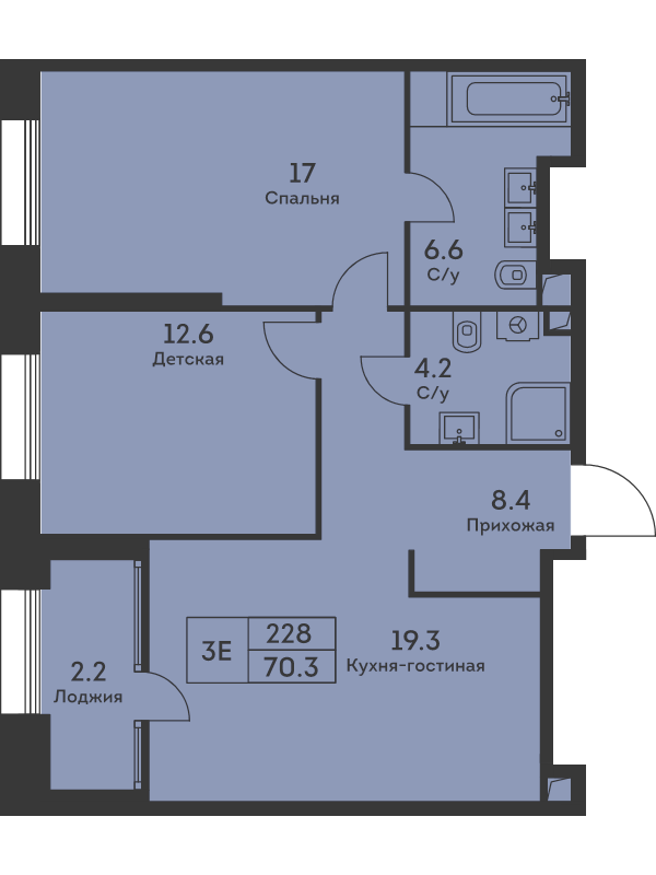 3 ккв (Евро) 70,4 м²