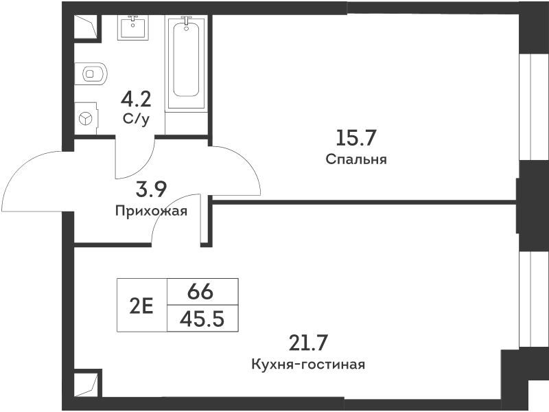 2 ккв (Евро) 45,5 м²