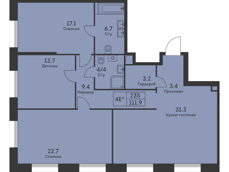 4 ккв (Евро) 112,2 м²