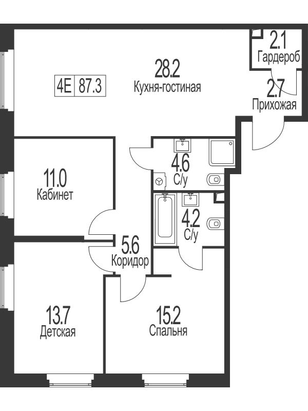 4 ккв (Евро) 87,3 м²