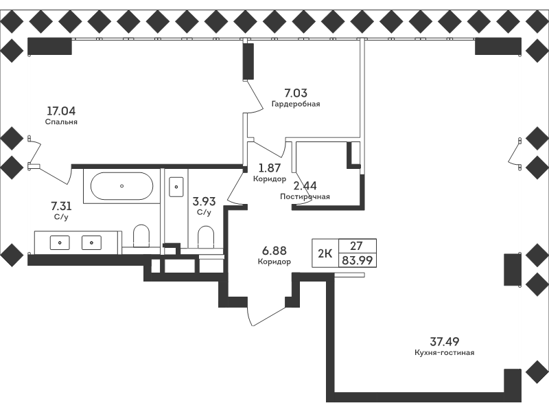 2 ккв (Евро) 83,9 м²