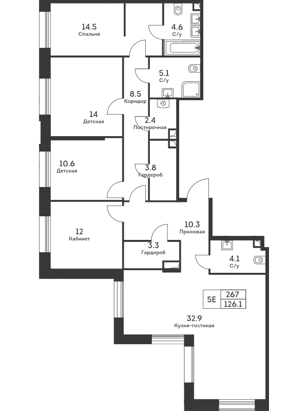 5 ккв (Евро) 126,6 м²