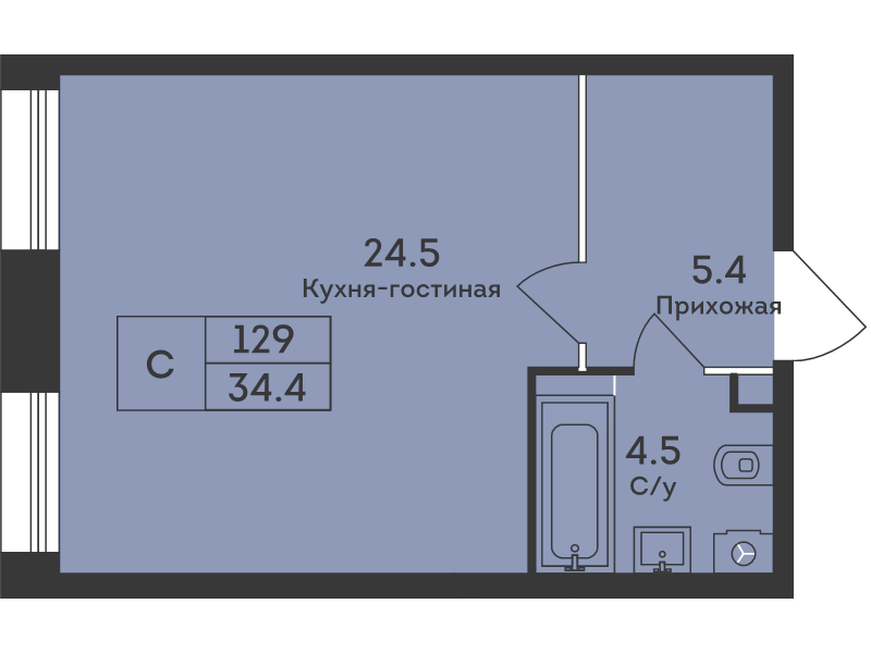 Студия 34,4 м²
