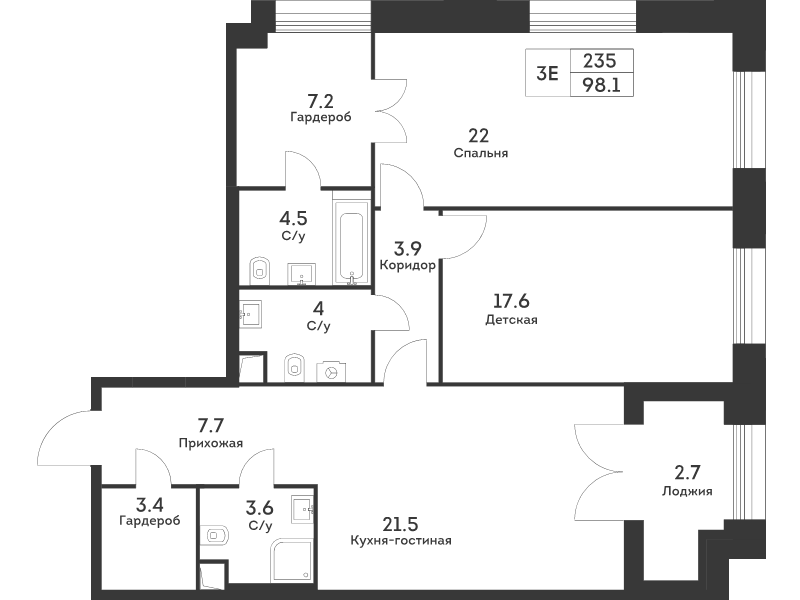 3 ккв (Евро) 98,1 м²